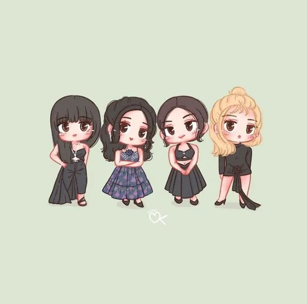 Ảnh Blackpink chibi mặc đồ đen dễ thương