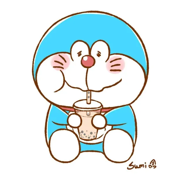 Ảnh Doraemon chibi uống trà sữa