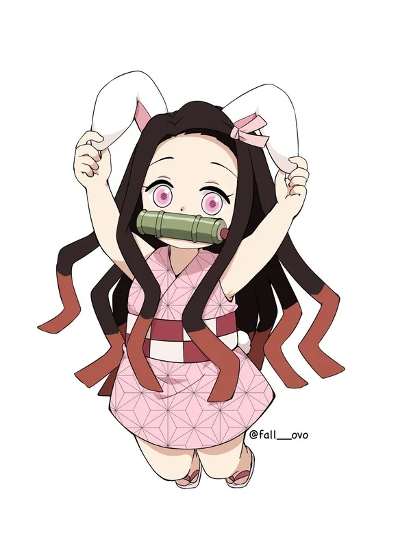 Ảnh avatar Nezuko chibi đeo tai thỏ