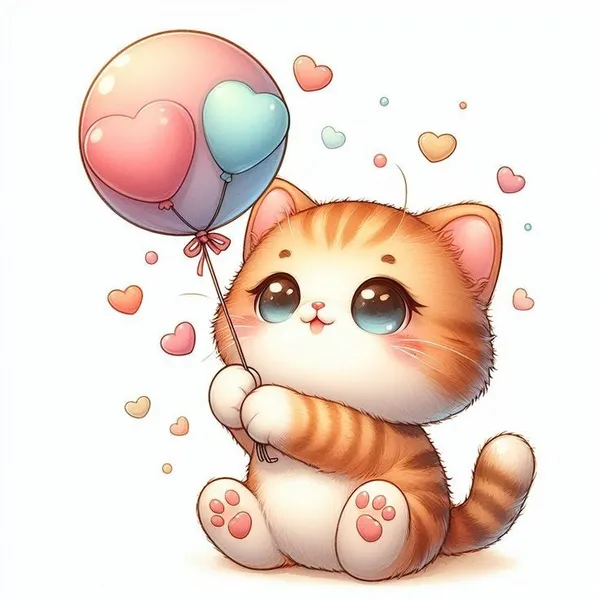 Ảnh mèo cầm bóng chibi cute dễ vẽ