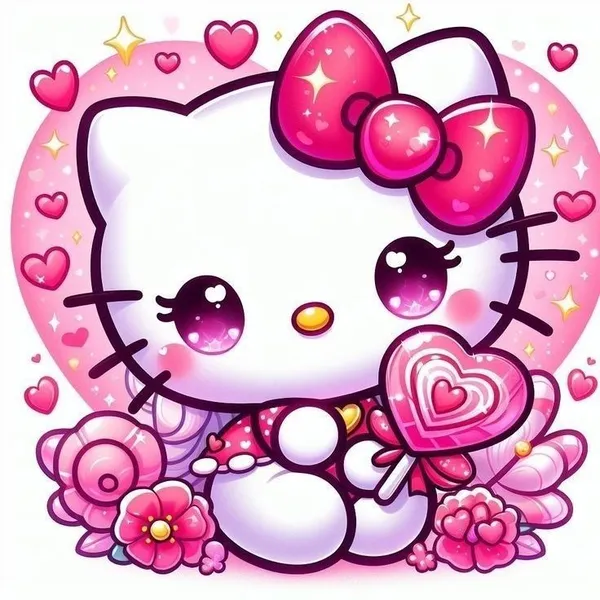 Ảnh mèo hello Kitty cầm kẹo cute