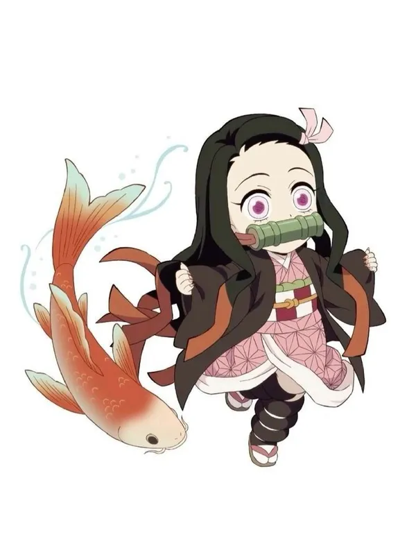 Ảnh nền Nezuko chibi và cá chép cute