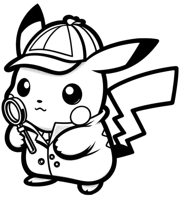 Ảnh tô màu Pikachu cầm kính núp cho bé