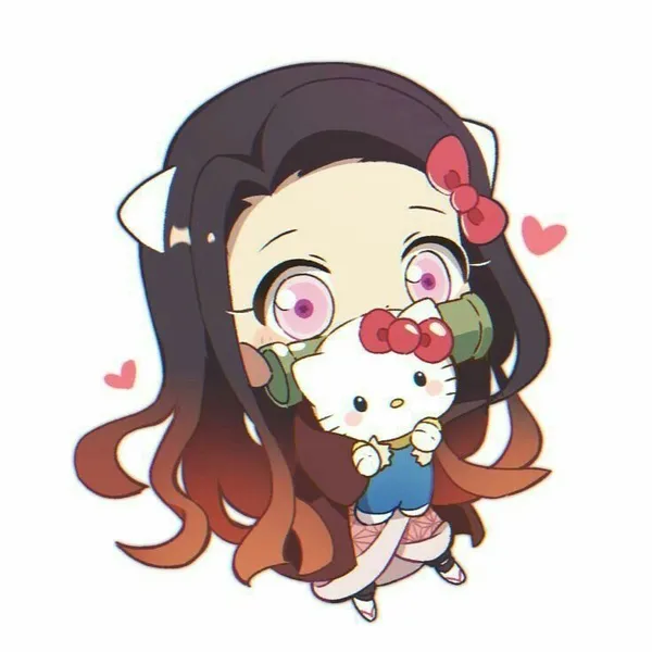 Avatar Nezuko chibi ôm mèo Hello Kitty