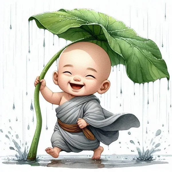 Avatar ảnh chú tiểu chibi dưới mưa