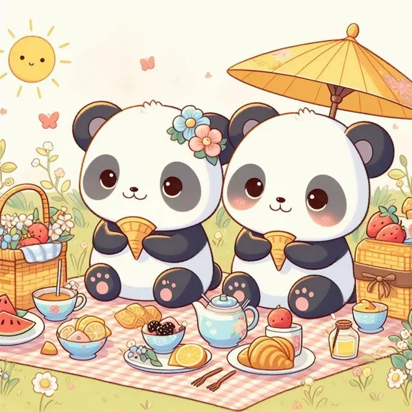 Avatar ảnh gấu trúc chibi đi picnic