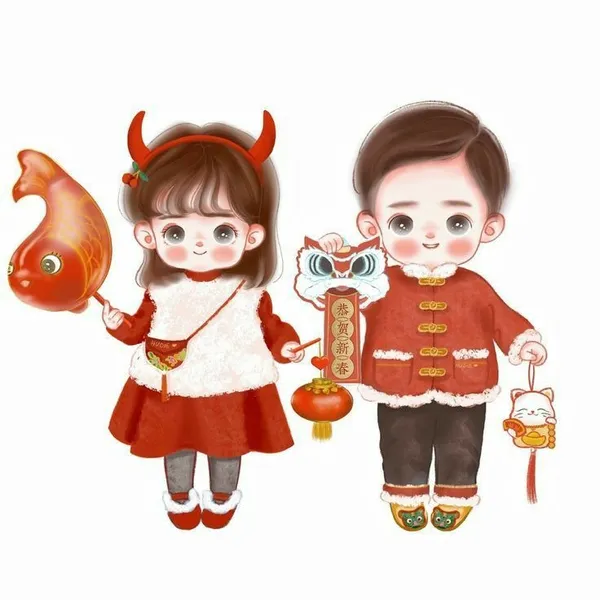 Avatar ảnh tết chibi cặp đôi dễ thương