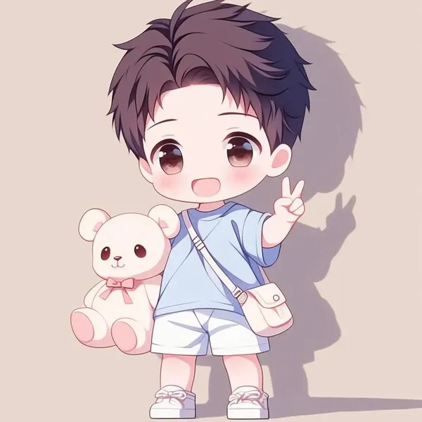 Avatar chibi nam ôm gấu cute