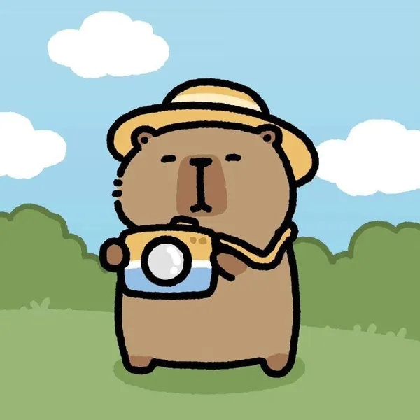 Hình Capybara chibi cầm máy ảnh đáng yêu