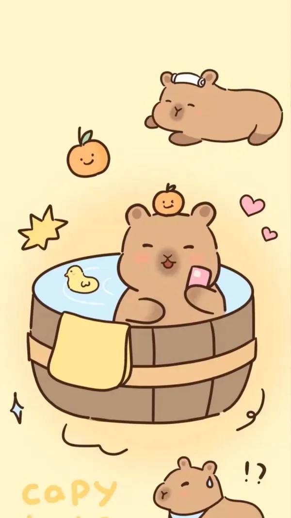 Hình Capybara chibi đi tắm dễ thương