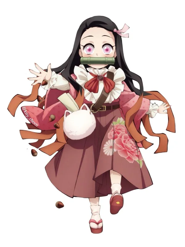 Hình Nezuko chibi mặc váy hồng cute