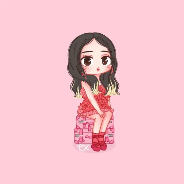 Hình ảnh Blackpink chibi Jisoo mặc váy đỏ cute