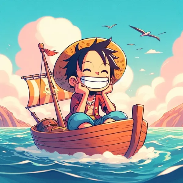 Hình ảnh Luffy chibi ngồi thuyền