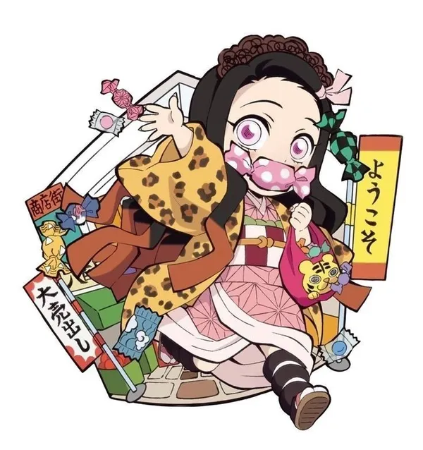 Hình ảnh Nezuko chibi ngậm kẹo