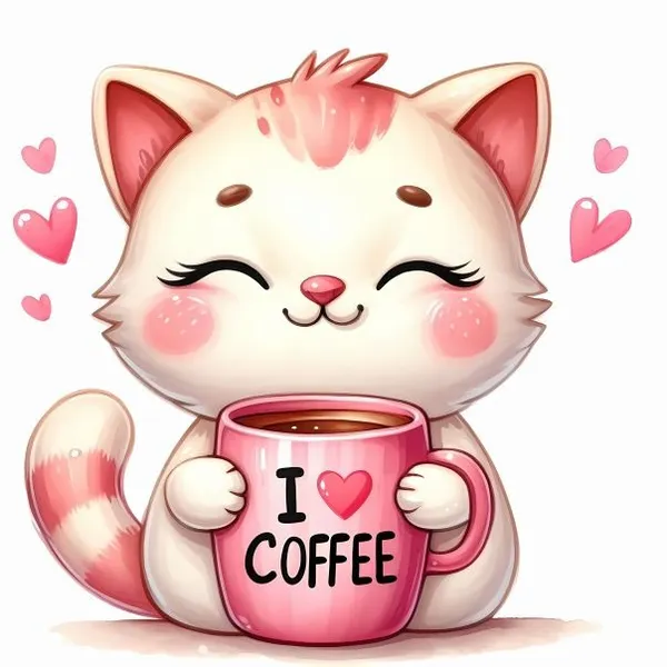 Hình ảnh mèo uống coffe cute chibi