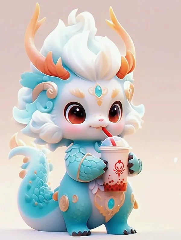 Hình ảnh rồng chibi uống trà sữa dễ thương