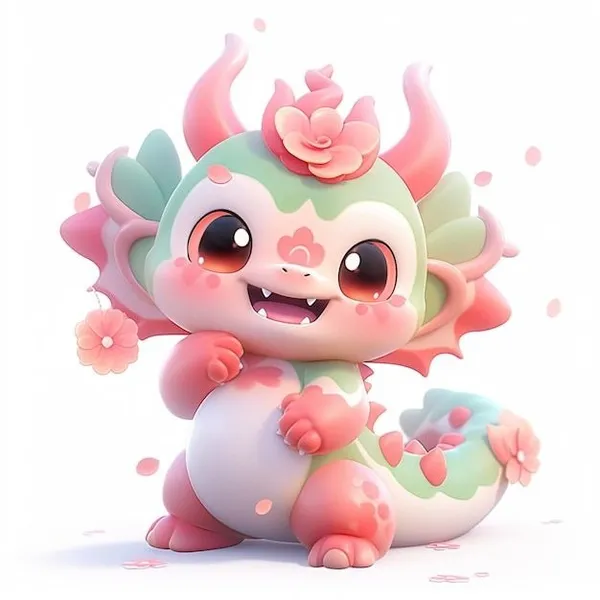 Hình ảnh rồng con chibi đội hoa cute