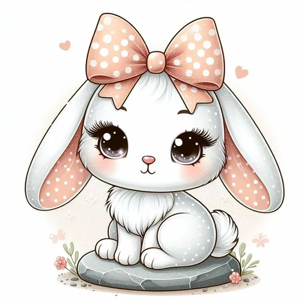 Hình ảnh thỏ chibi đeo nơ dễ thương