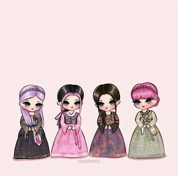 Hình nền Blackpink chibi mặc Hanbook đáng yêu