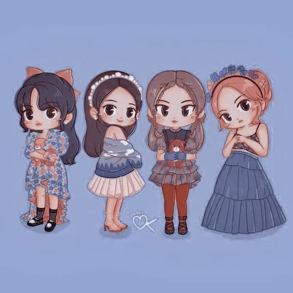 Hình nền Blackpink chibi ôm gấu dễ thương