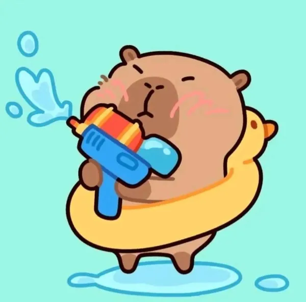 Hình nền Capybara chibi cầm súng nước đáng yêu