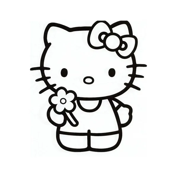 Hình tranh tô màu Hello Kitty cầm bông hoa