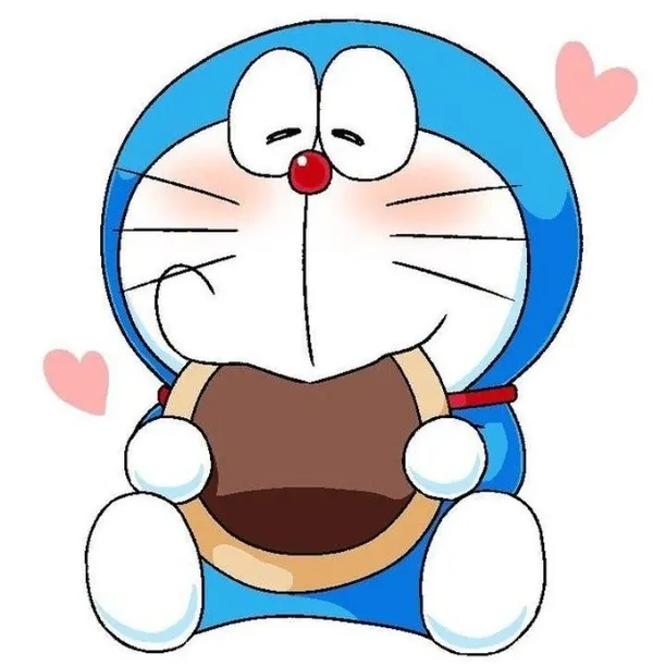 Hình vẽ Doraemon chibi ăn bánh rán cute