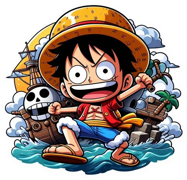 Luffy chibi và thuyền hải tặc