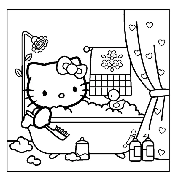 Tô màu Hello Kitty đi tắm cùng con vịt