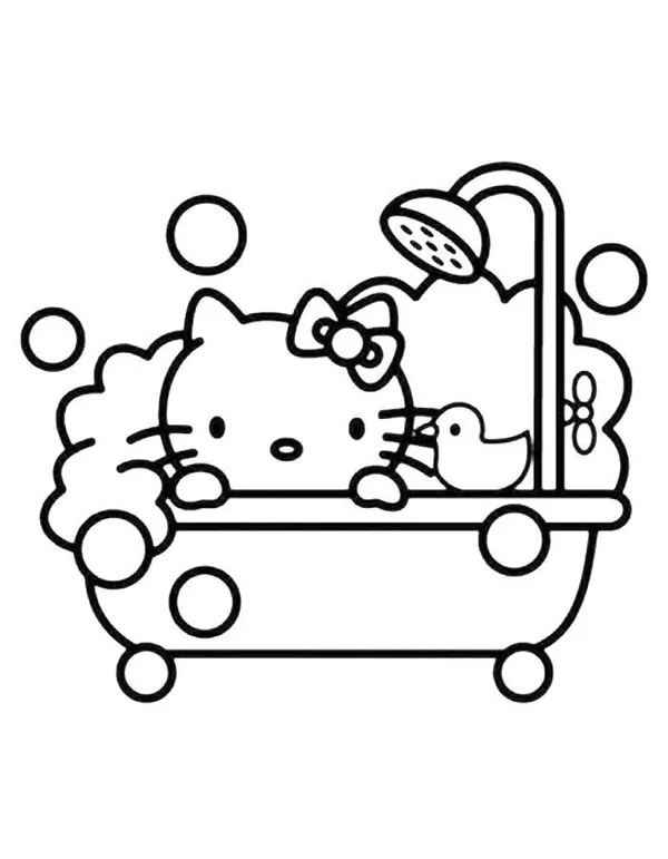 Tô màu Hello Kitty ngâm mình trong bồn tắm