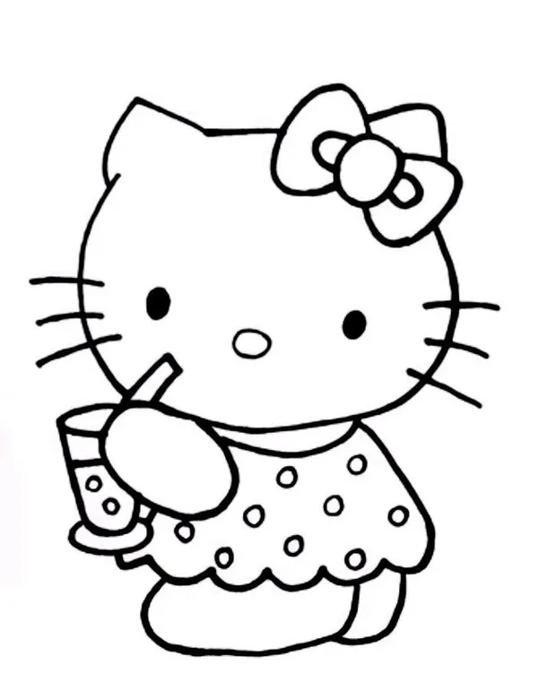 Tô màu Hello Kitty uống trà sữa đễ thương