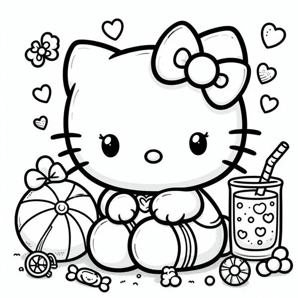 Tranh tô màu con mèo Hello Kitty uống nước