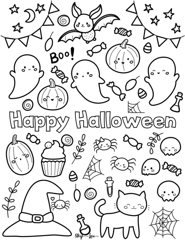 Tranh tô màu sticker cute halloween dễ vẽ