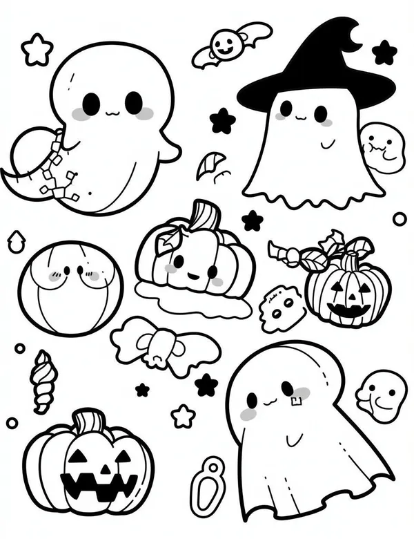 Tranh tô màu sticker cute halloween