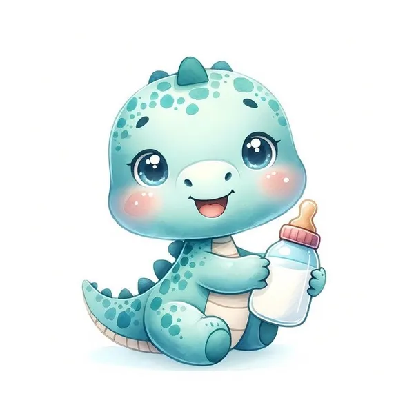 ảnh khủng long chibi cầm bình sữa cute