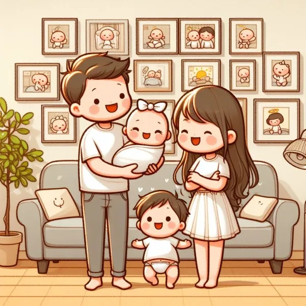 Ảnh gia đình chibi hoạt hình 4 người đơn giản