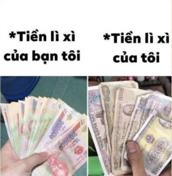 Ảnh meme tết tiền lì xì của 2 số phận